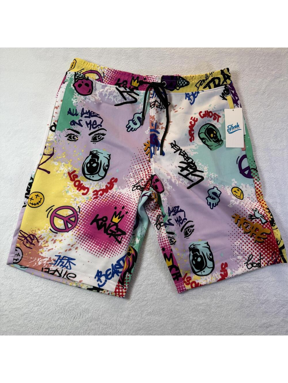 Fresh Prints of Bel-Air Colorful Graphic Swim Trunks Medium